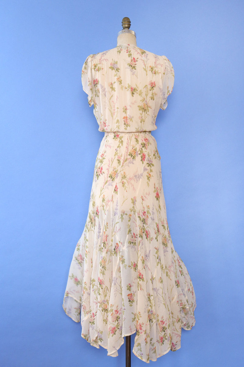 Ralph Lauren Sheer Floral Bias Cut Dress L