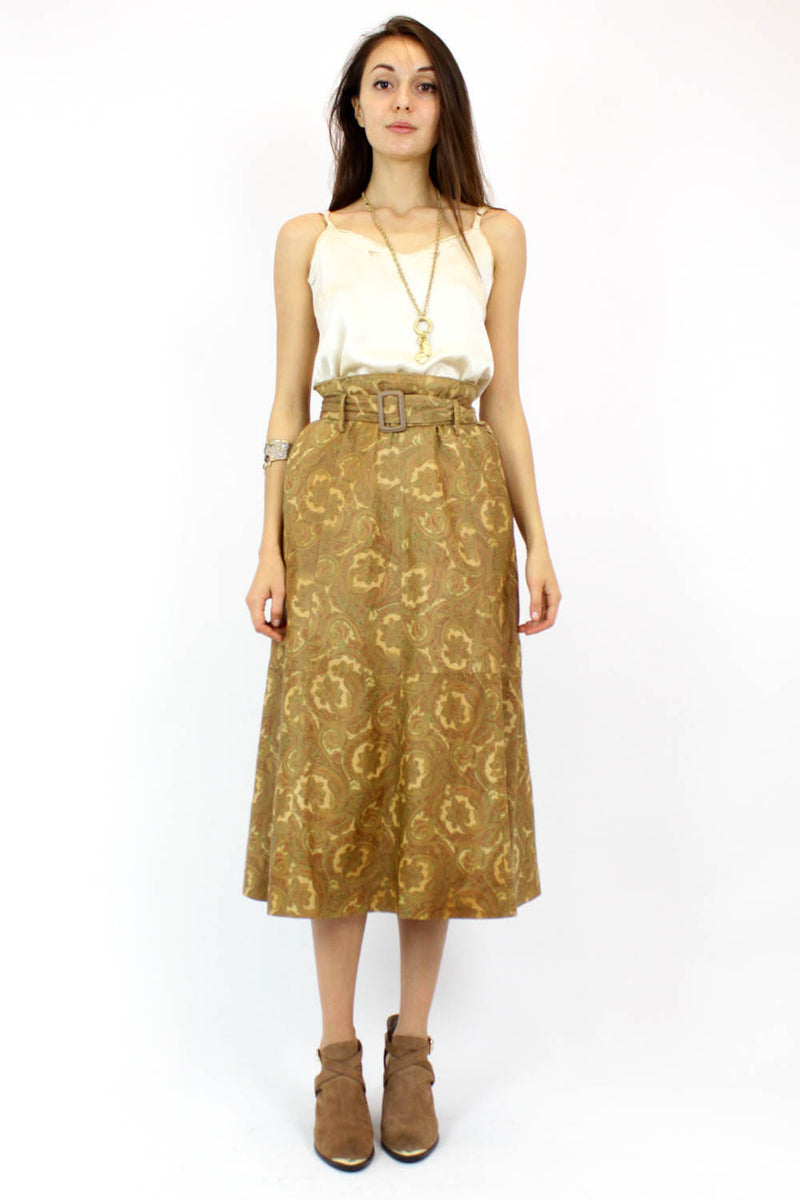 Paisley Leather Midi Skirt S/M