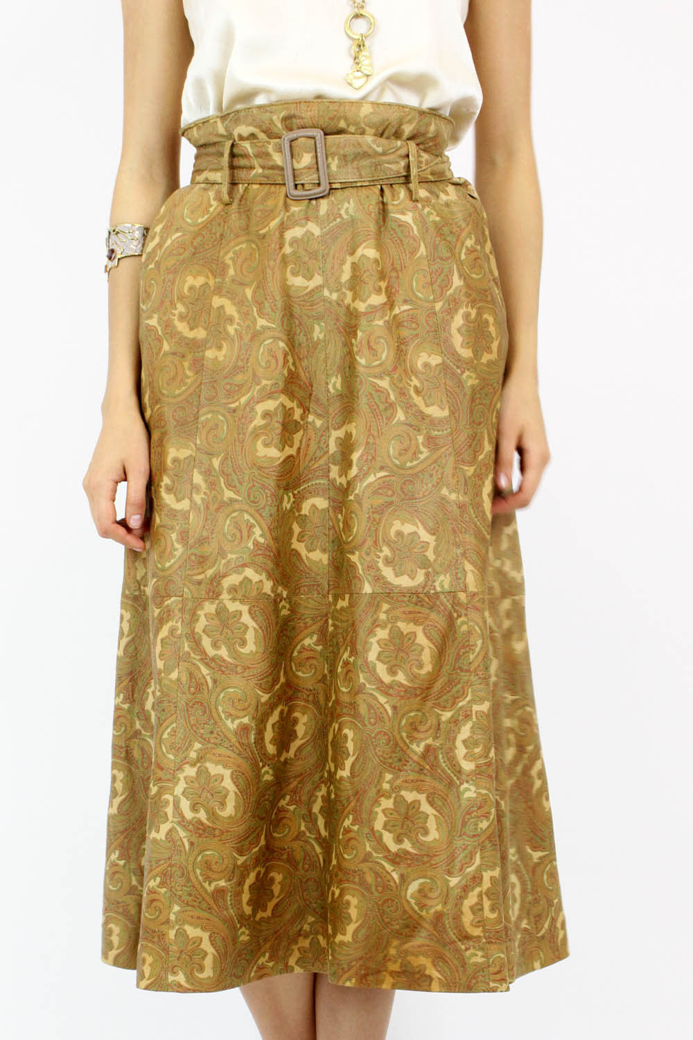 Paisley Leather Midi Skirt S/M