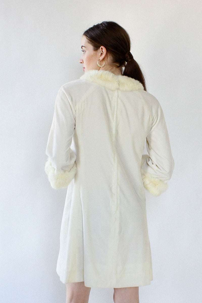 White Velvet Fur Trim Dress M – OMNIA White Velvet Fur Trim Dress M – OMNIA