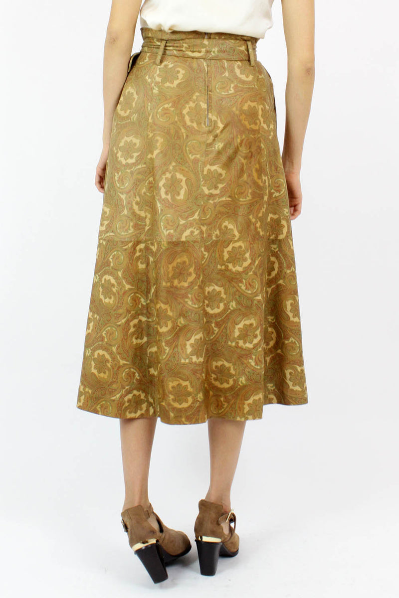 Paisley Leather Midi Skirt S/M