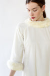 White Velvet Fur Trim Dress M