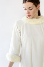White Velvet Fur Trim Dress M