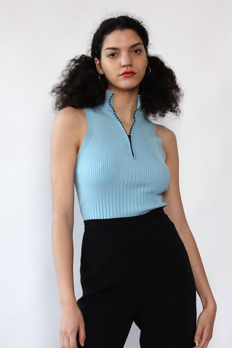 Zip Ribbed Knit Top XS-M