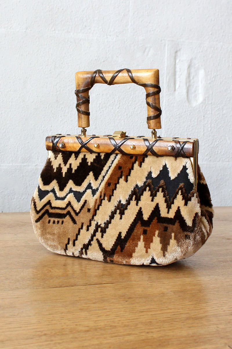 Italian Wooden Tapestry Handbag