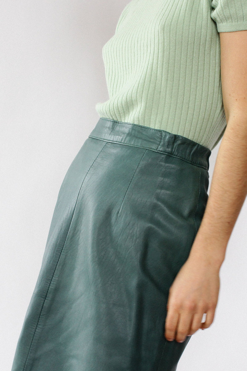 Forest Green Leather Skirt S