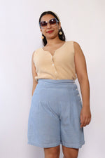 Chambray Pleat 1940s Shorts L