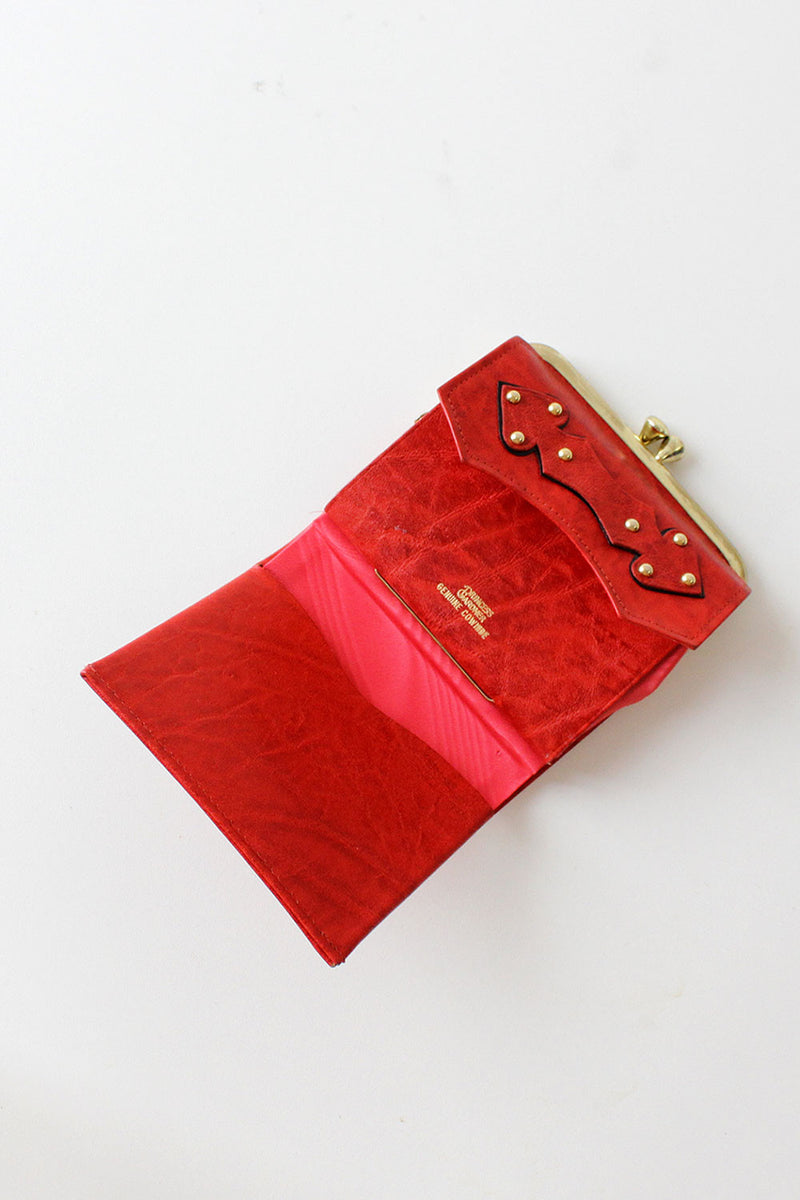 Studded Ruby Red Leather Wallet