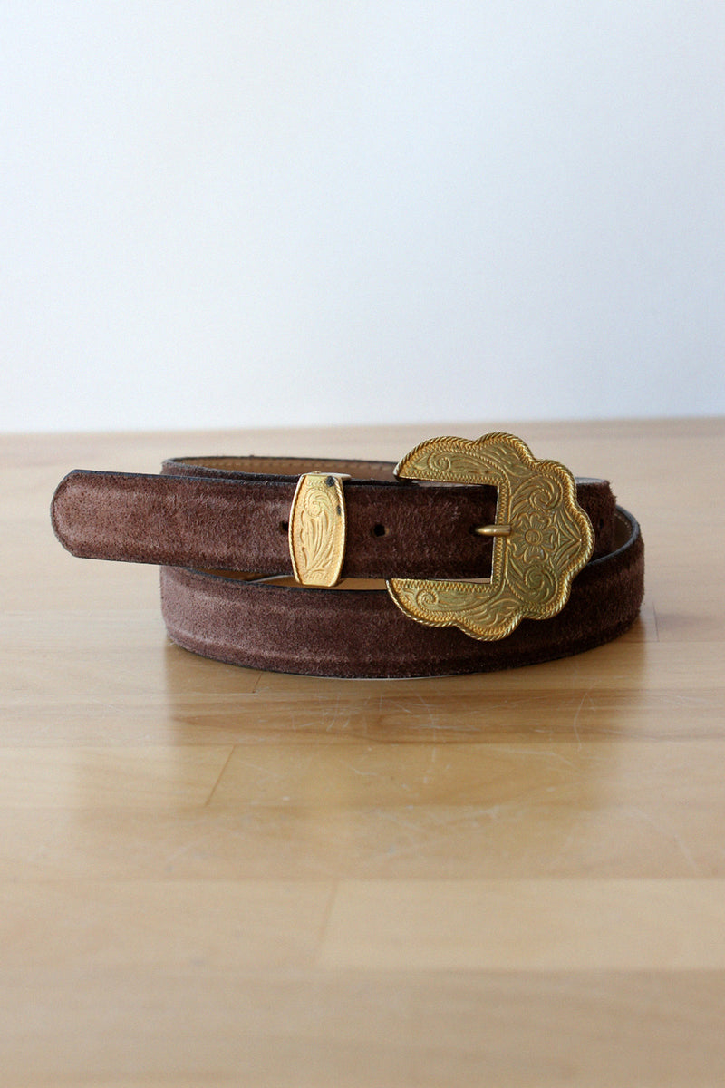 Etched Brass Suede Belt S-L