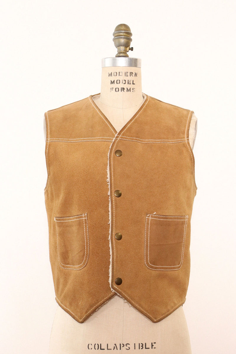 Suede Fleece Snap Vest S/M