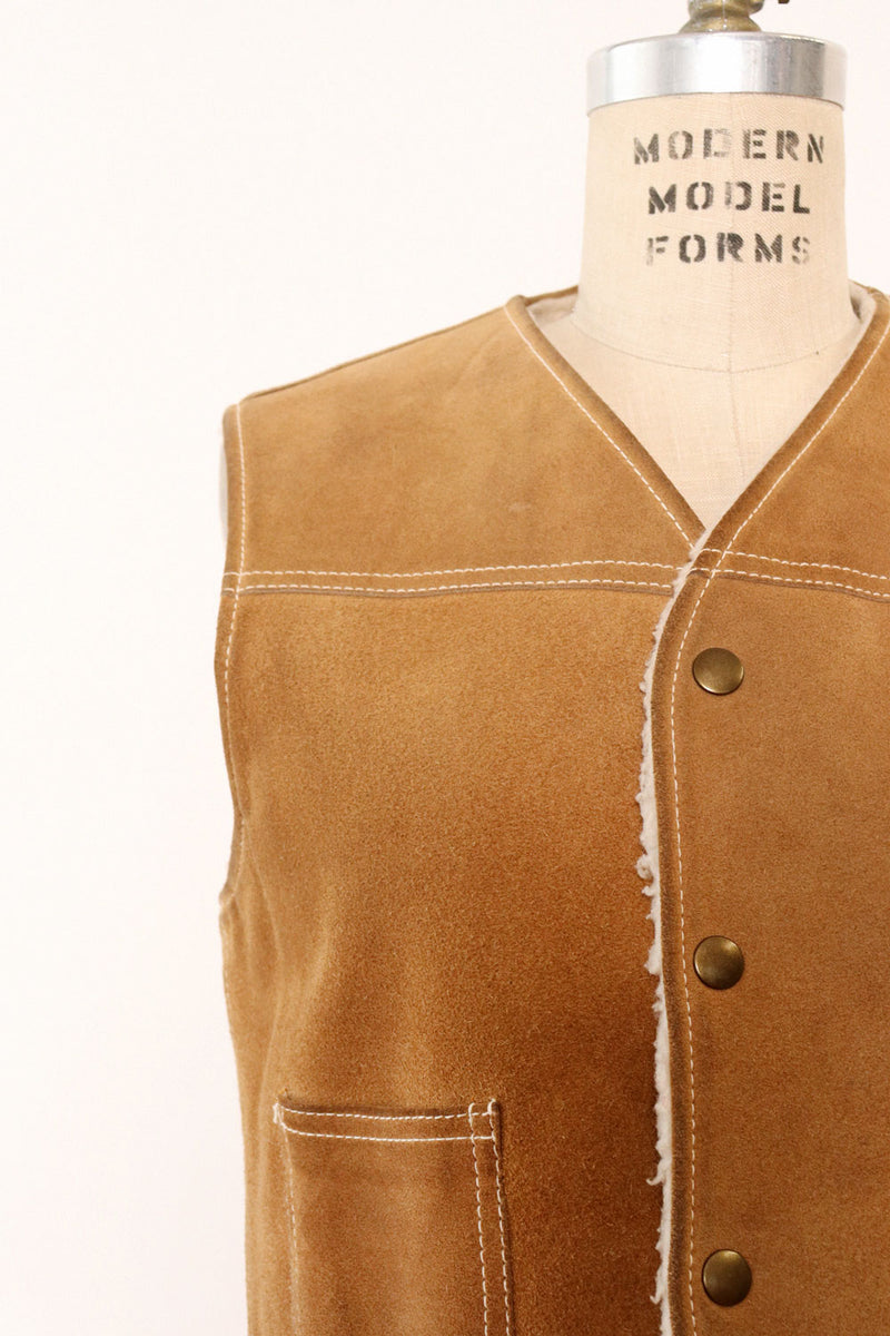 Suede Fleece Snap Vest S/M