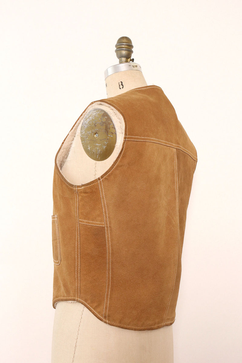 Suede Fleece Snap Vest S/M