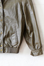 B. Altman Olive Leather Bomber Jacket S/M