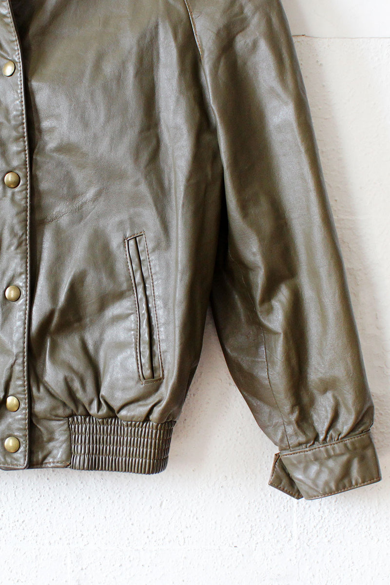 B. Altman Olive Leather Bomber Jacket S/M