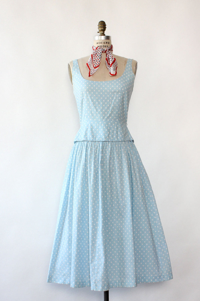 Lanz Sky Blue Dot Dress S/M