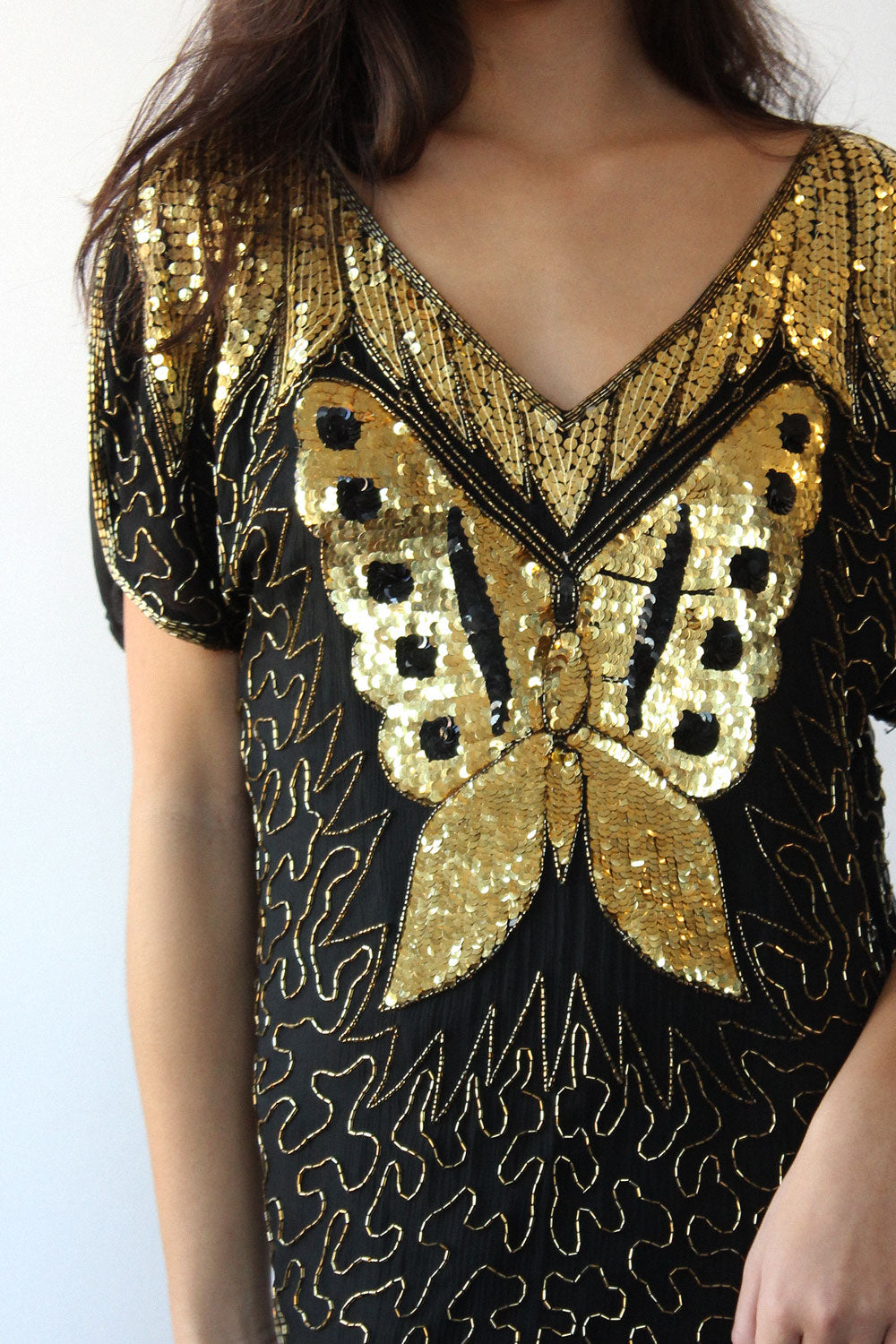 Golden Butterfly Sequin Silk Dress XS/S OMNIA Golden Butterfly Sequin Silk Dress XS/S OMNIA