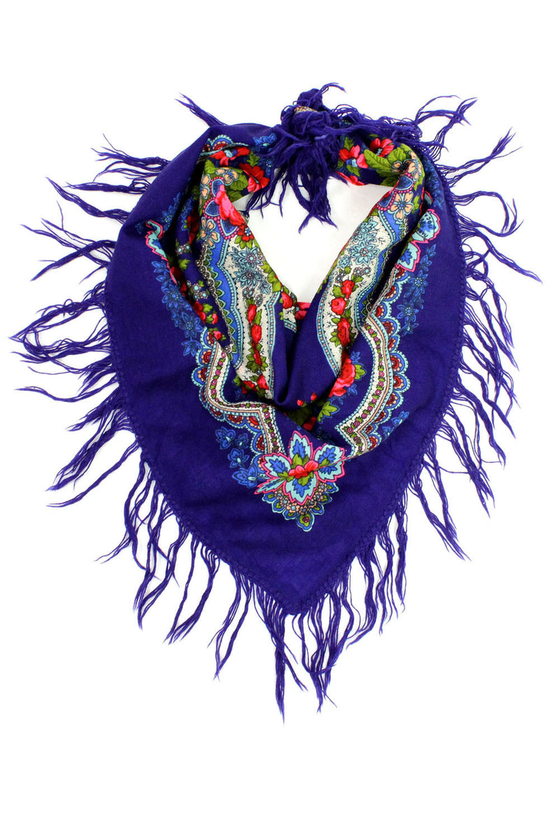 cobalt fringe babushka shawl