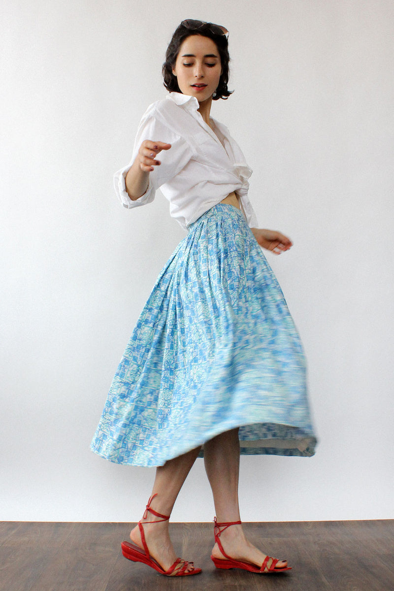 Midcentury Print Blue Skirt S