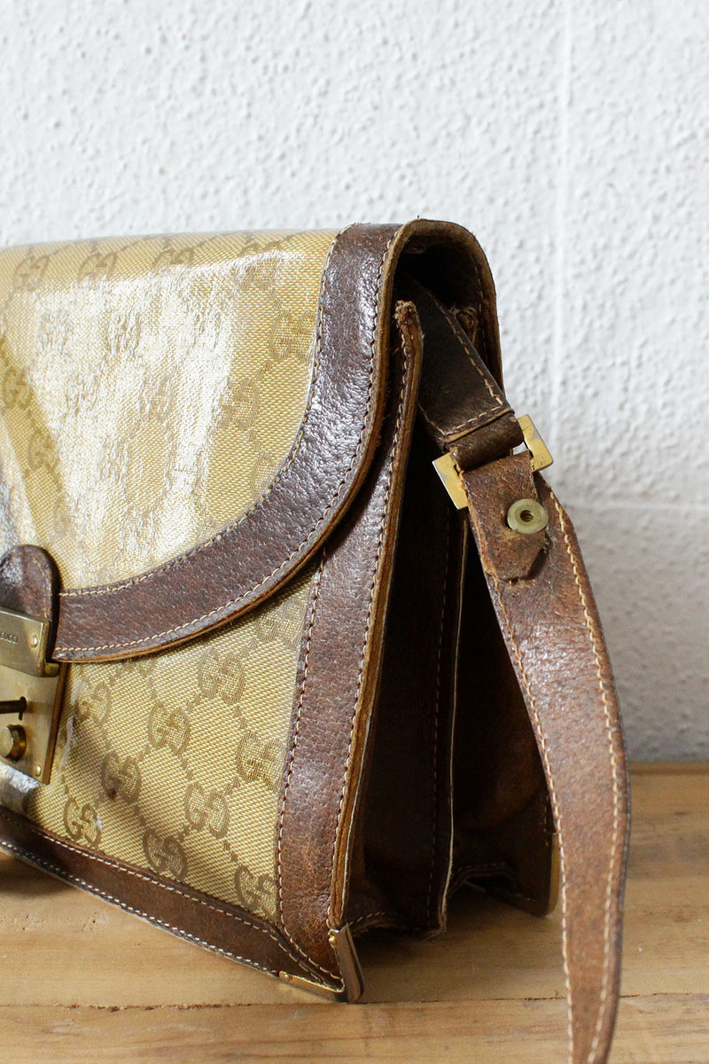 Vintage GUCCI brown signature shoulder bag satchel bag 1970s