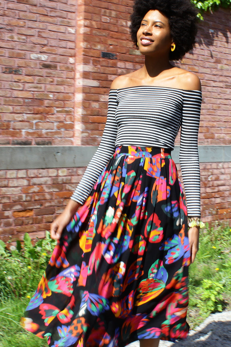Flirty Painterly Pleat Skirt L