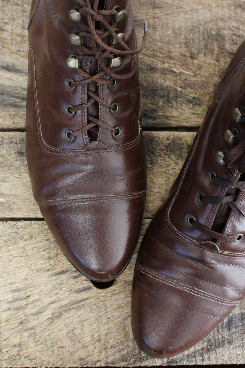 HOLD • Brown Lace Up Booties 7