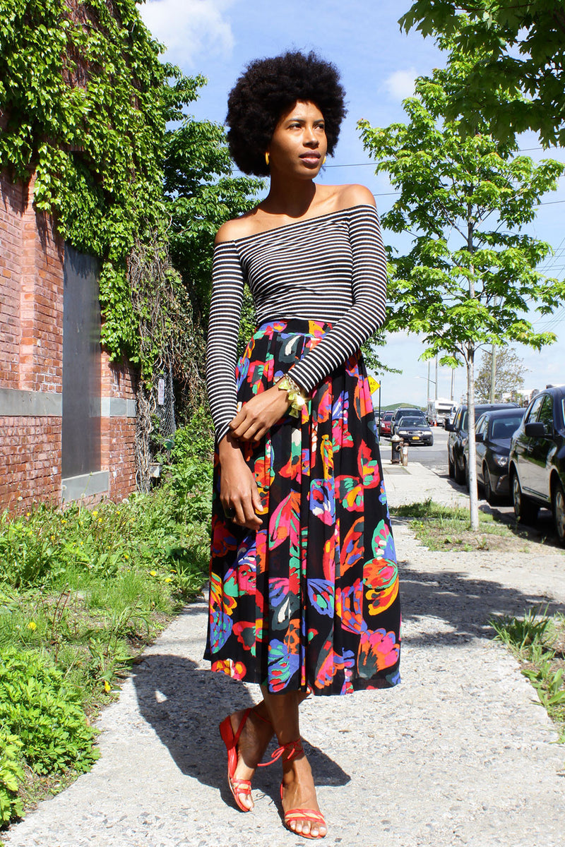 Flirty Painterly Pleat Skirt L