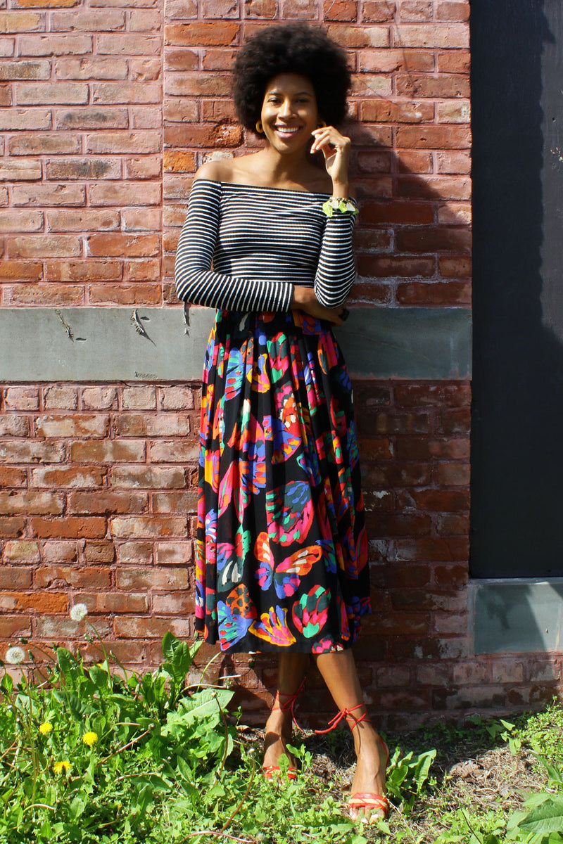 Flirty Painterly Pleat Skirt L