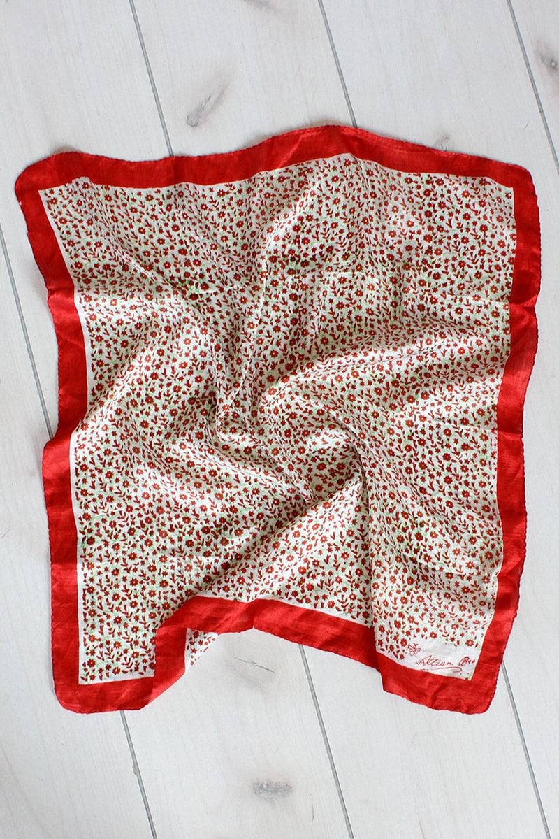 Red Floral Silk Scarf