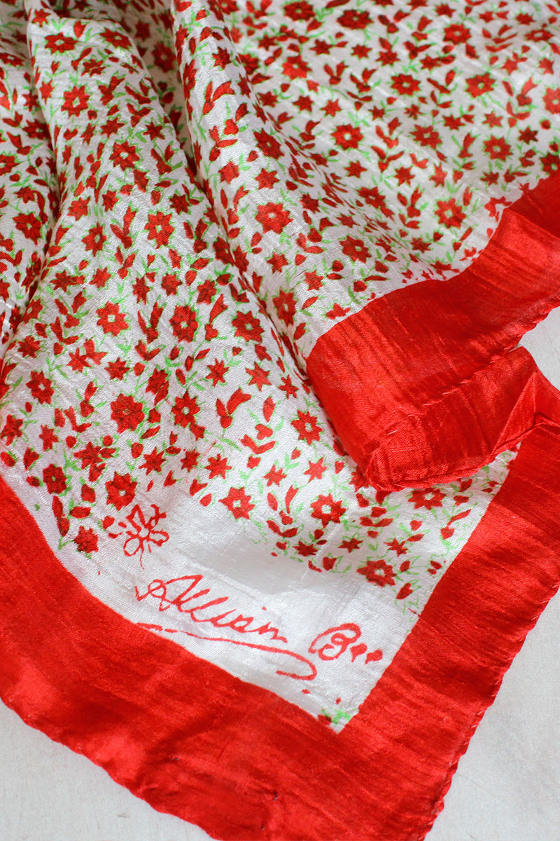 Red Floral Silk Scarf