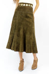olive green suede midi skirt XS