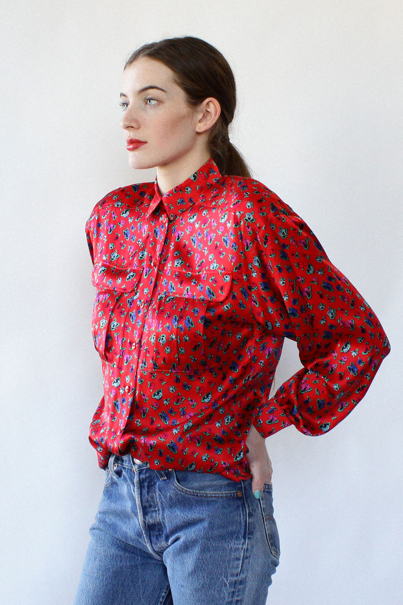 Escada Silk Satin Bouquet Blouse M/L