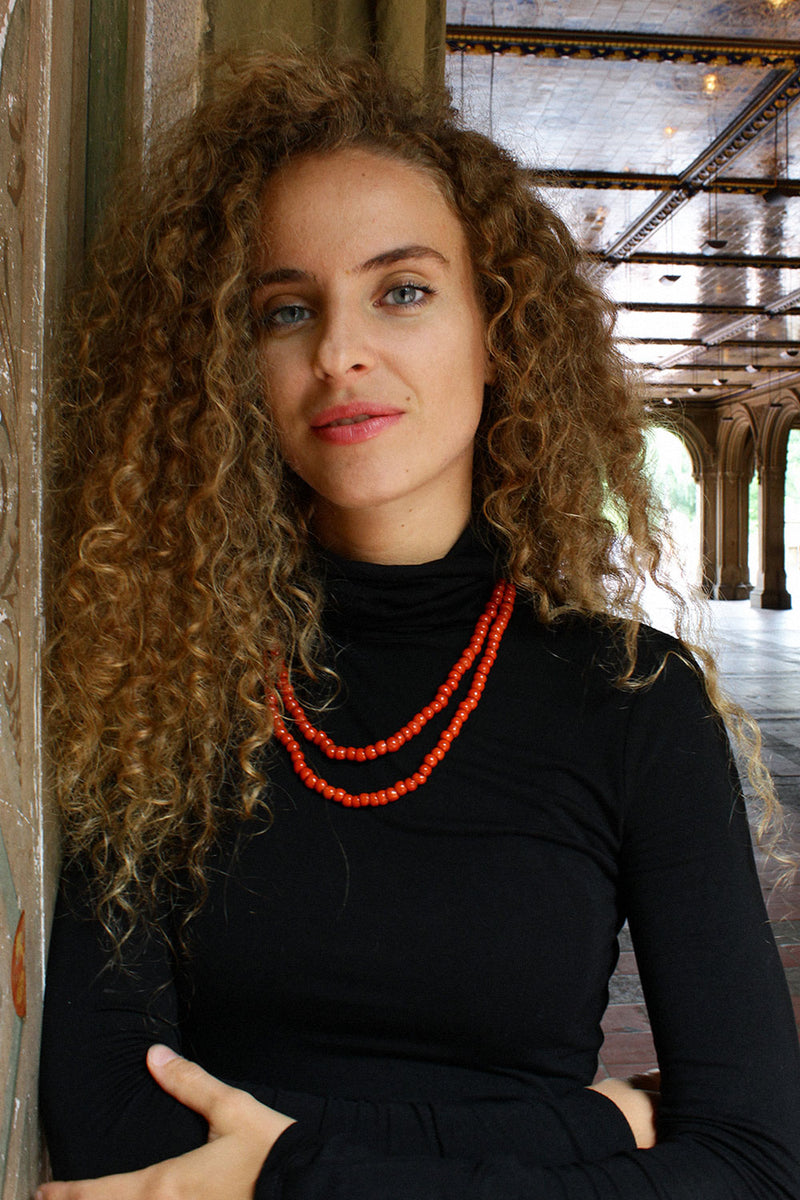 Persimmon Glass Beaded Strand