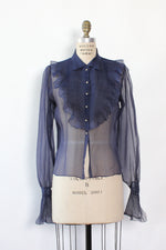 Navy Silk Sheer Blouse S/M