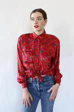 Escada Silk Satin Bouquet Blouse M/L
