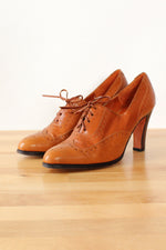 Amber Leather Pointy Wingtip Heels 7.5