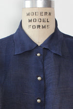 Navy Silk Sheer Blouse S/M