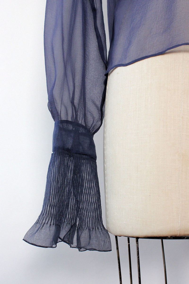 Navy Silk Sheer Blouse S/M