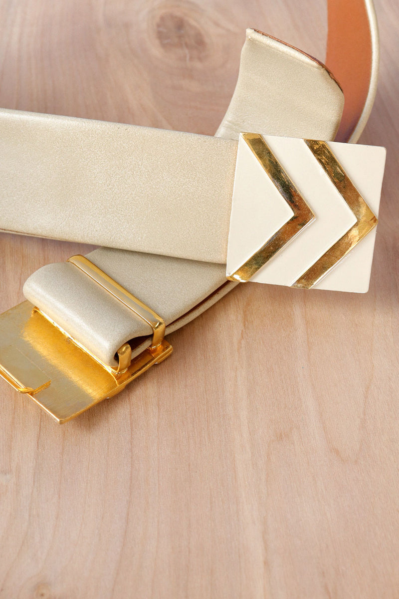 Ivory Gold Angular Buckle Belt