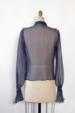 Navy Silk Sheer Blouse S/M