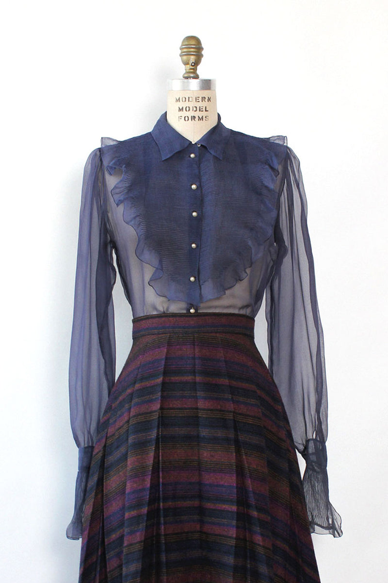 Navy Silk Sheer Blouse S/M