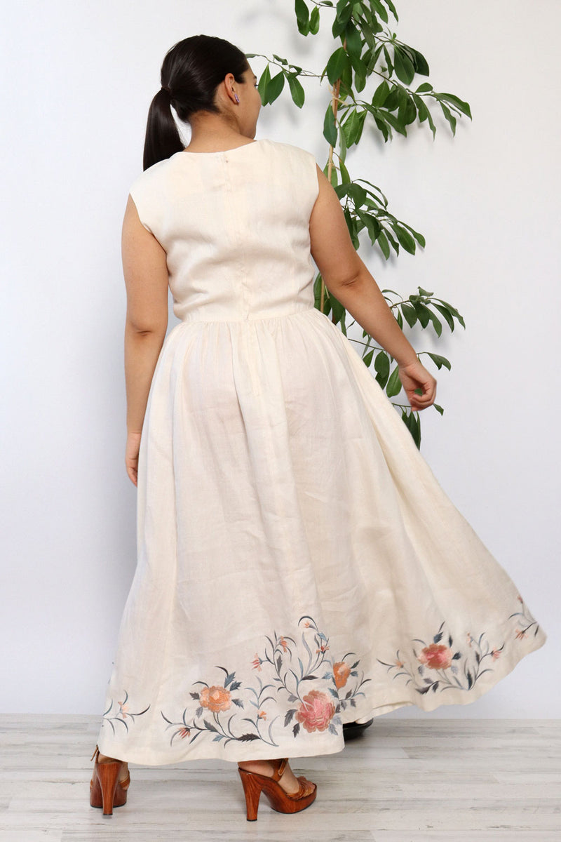 Marie Ramie Embroidered Dress L