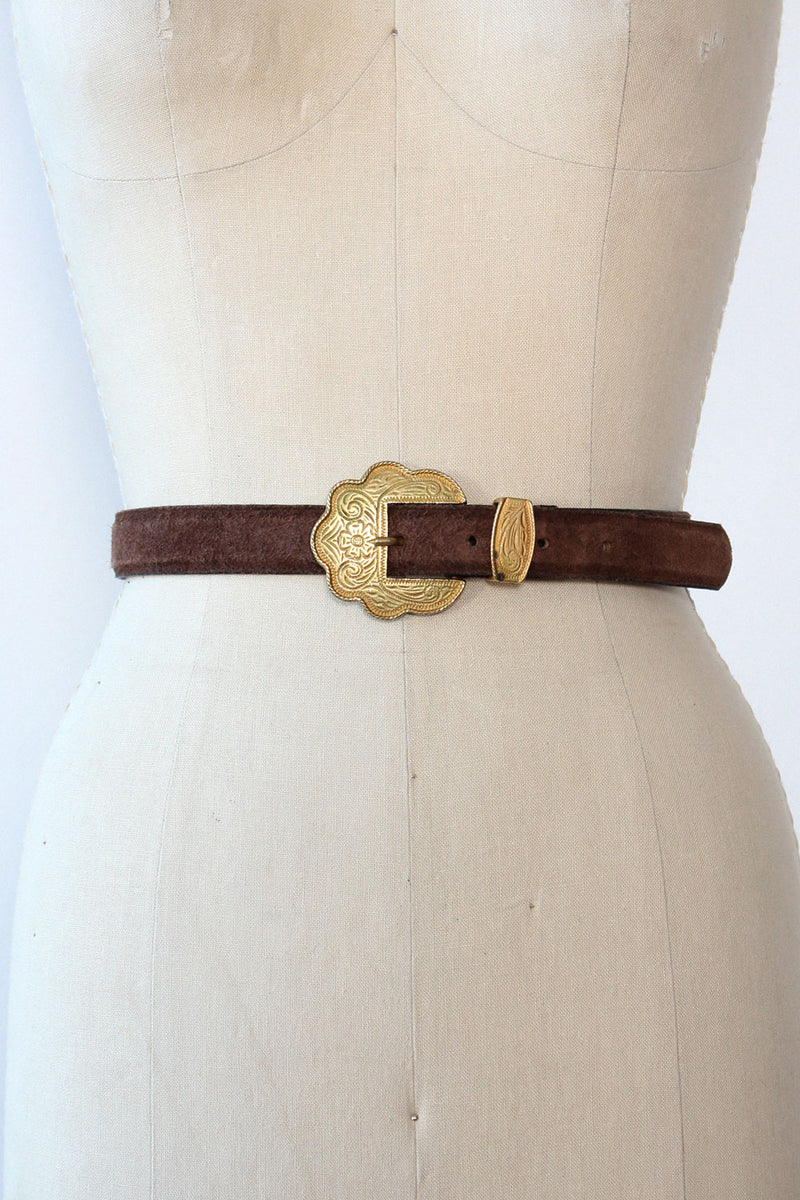 Etched Brass Suede Belt S-L