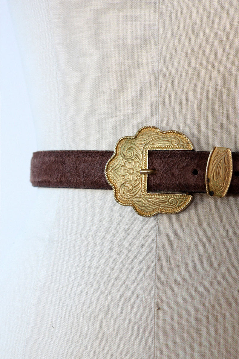 Etched Brass Suede Belt S-L