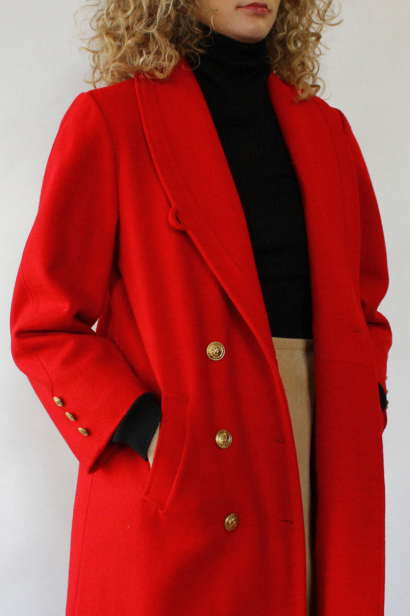 Red Wool Commander Coat S/M