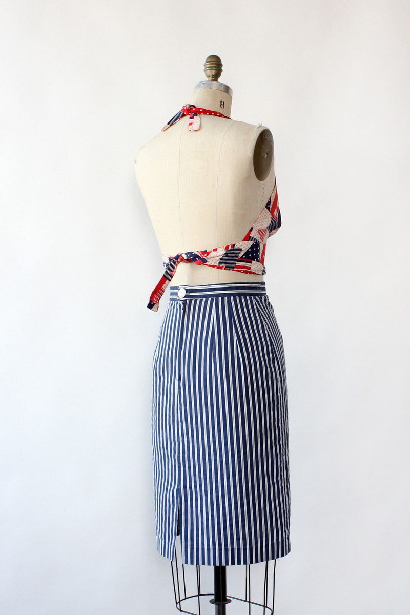 Ticking Stripe Cotton Skirt S
