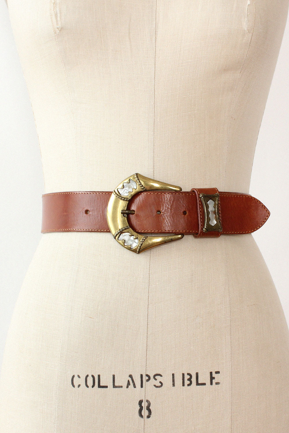 Shell Inlay Leather Belt
