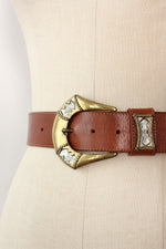 Shell Inlay Leather Belt