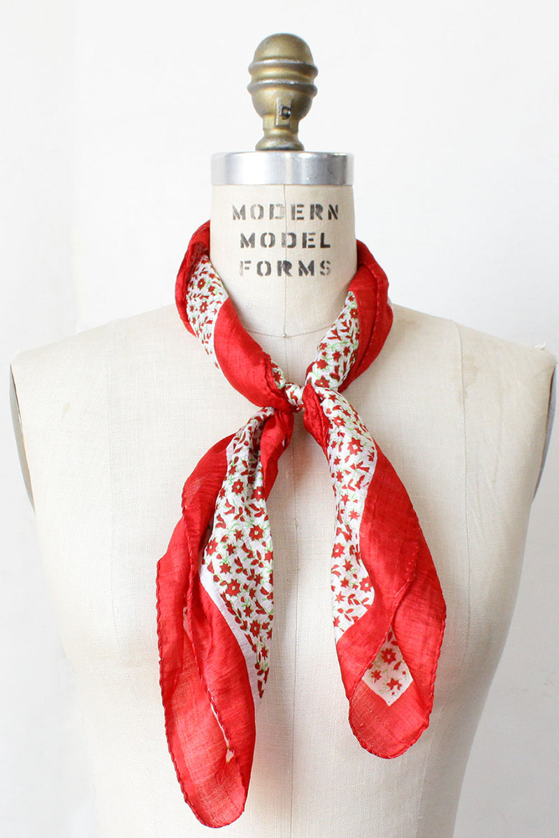 Red Floral Silk Scarf