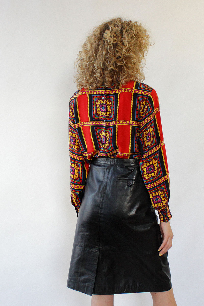 Papery Black Leather Skirt M