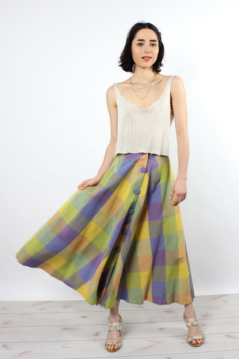 Lilac & Chartreuse Plaid Skirt XS